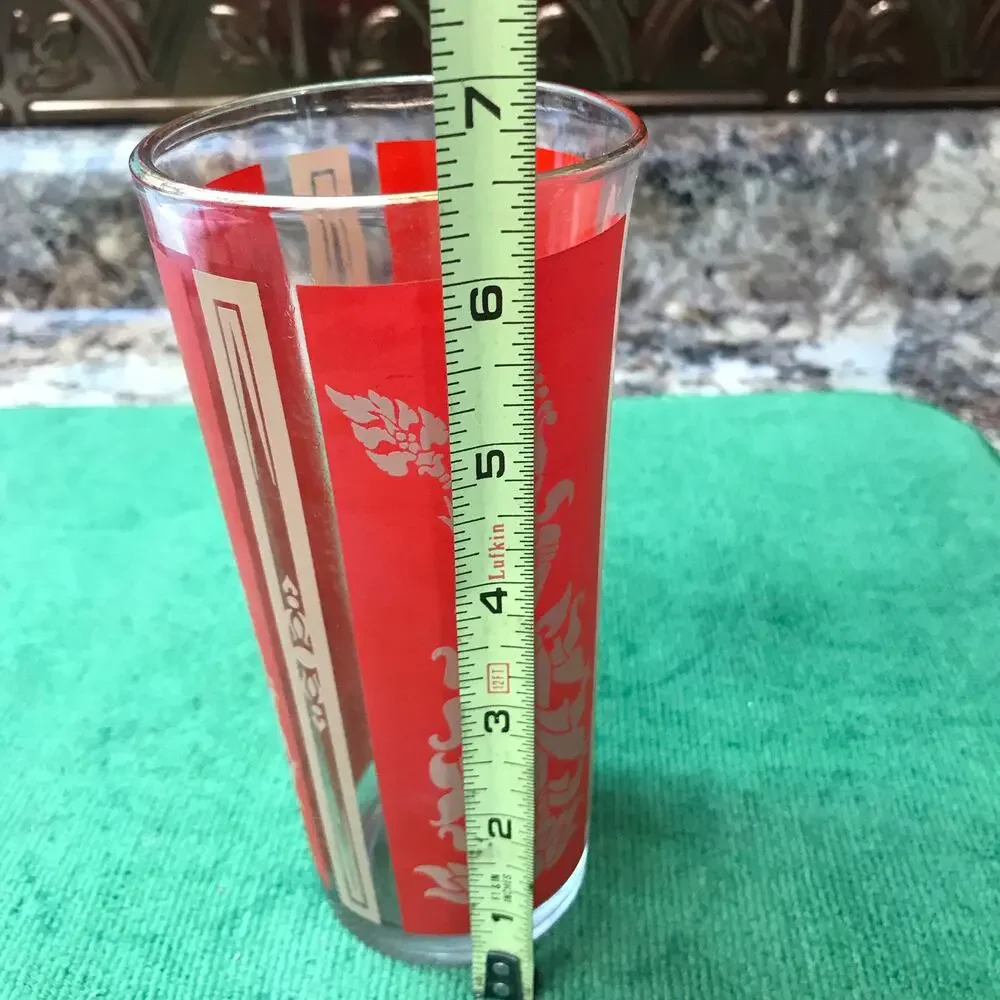 10 Vint Culver Federal Siam Thai Red/Gold Bollywood Goddess Glass Tumblers 61/2”
